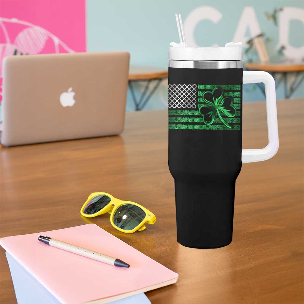 Funny Irish Americans Tumbler With Handle Shamrock Celtic Knot American Flag St Patrick's Day