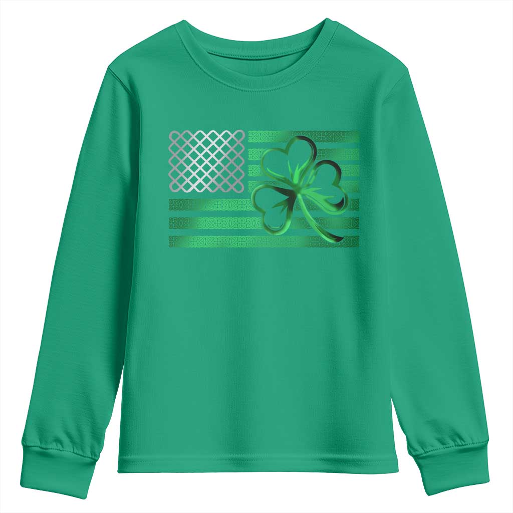 Funny Irish Americans Youth Sweatshirt Shamrock Celtic Knot American Flag St Patrick's Day