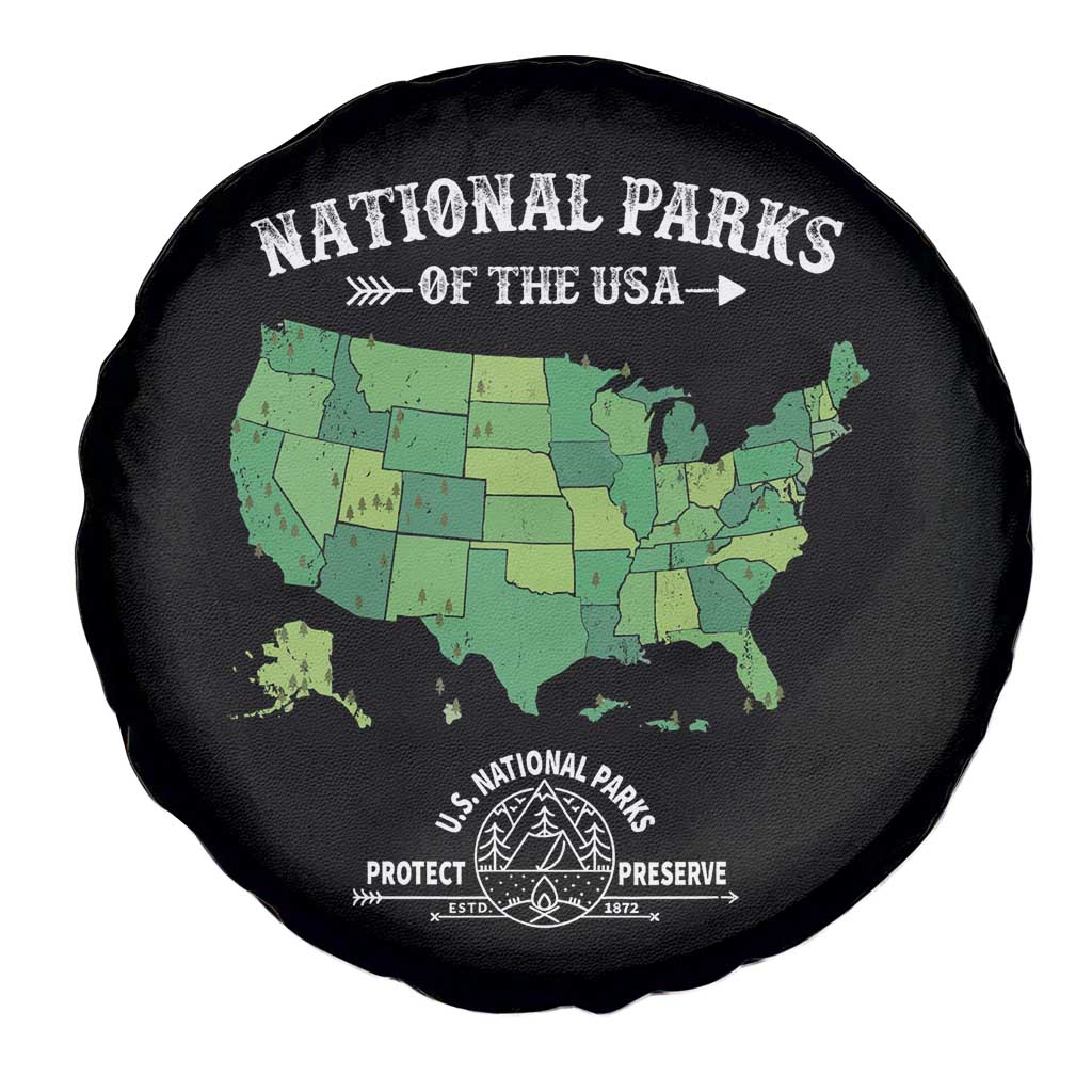 Protect And Preserve National Parks Spare Tire Cover ESTD 1872 Vintage Forest American Map