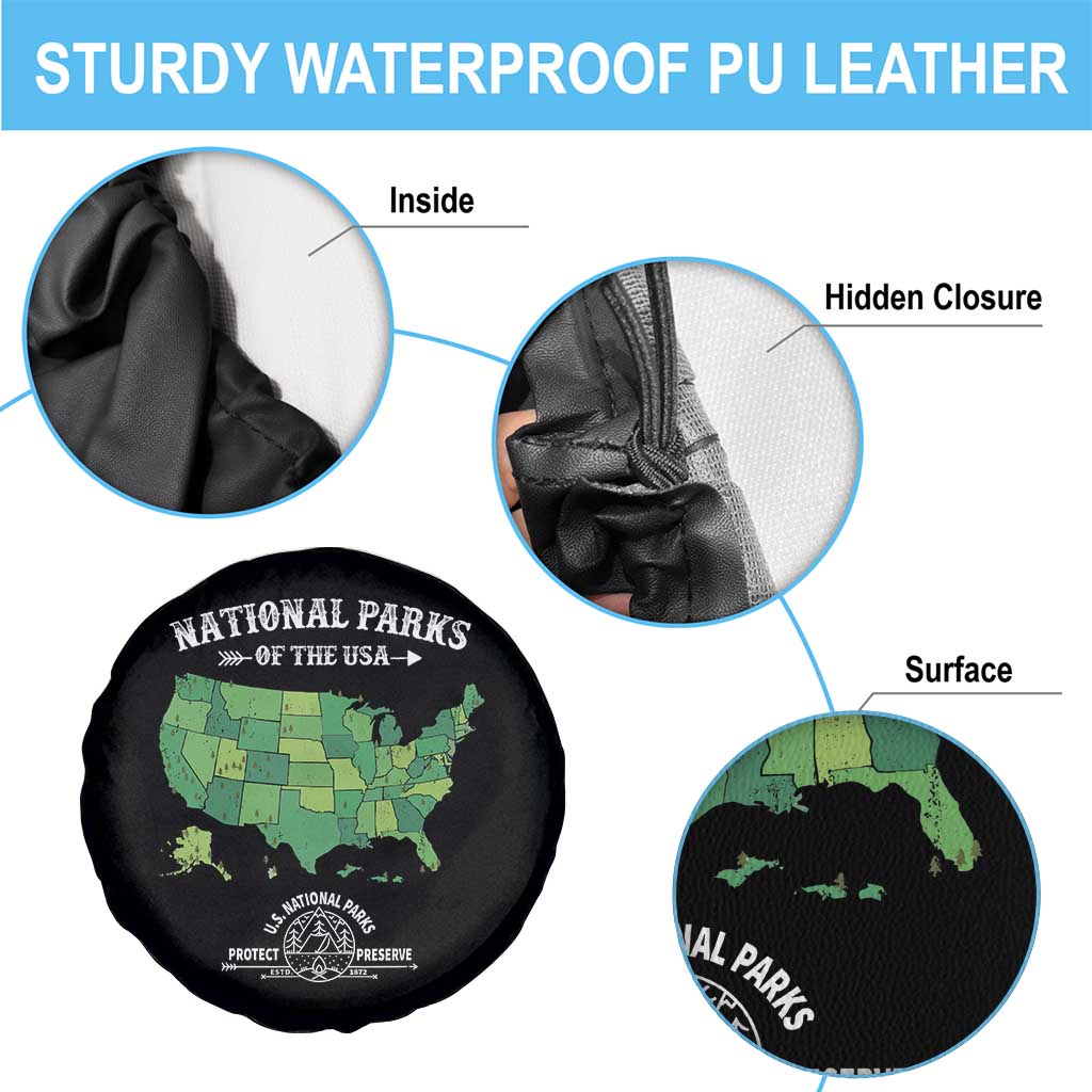 Protect And Preserve National Parks Spare Tire Cover ESTD 1872 Vintage Forest American Map