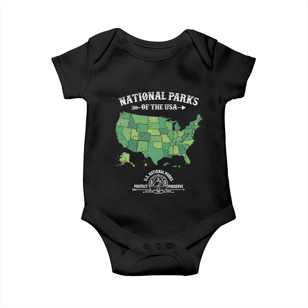 Protect And Preserve National Parks Baby Onesie ESTD 1872 Vintage Forest American Map