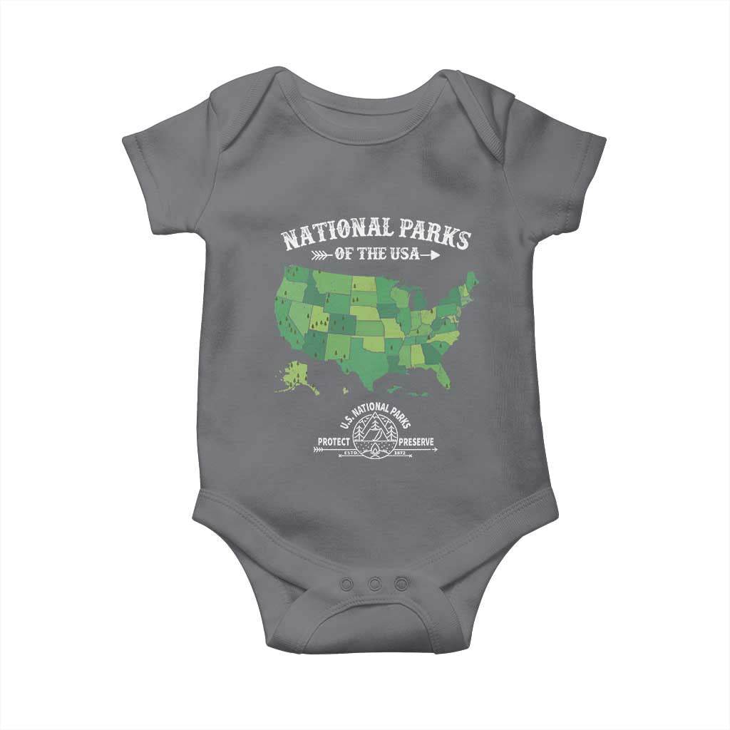 Protect And Preserve National Parks Baby Onesie ESTD 1872 Vintage Forest American Map