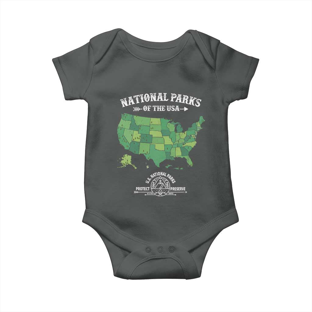 Protect And Preserve National Parks Baby Onesie ESTD 1872 Vintage Forest American Map