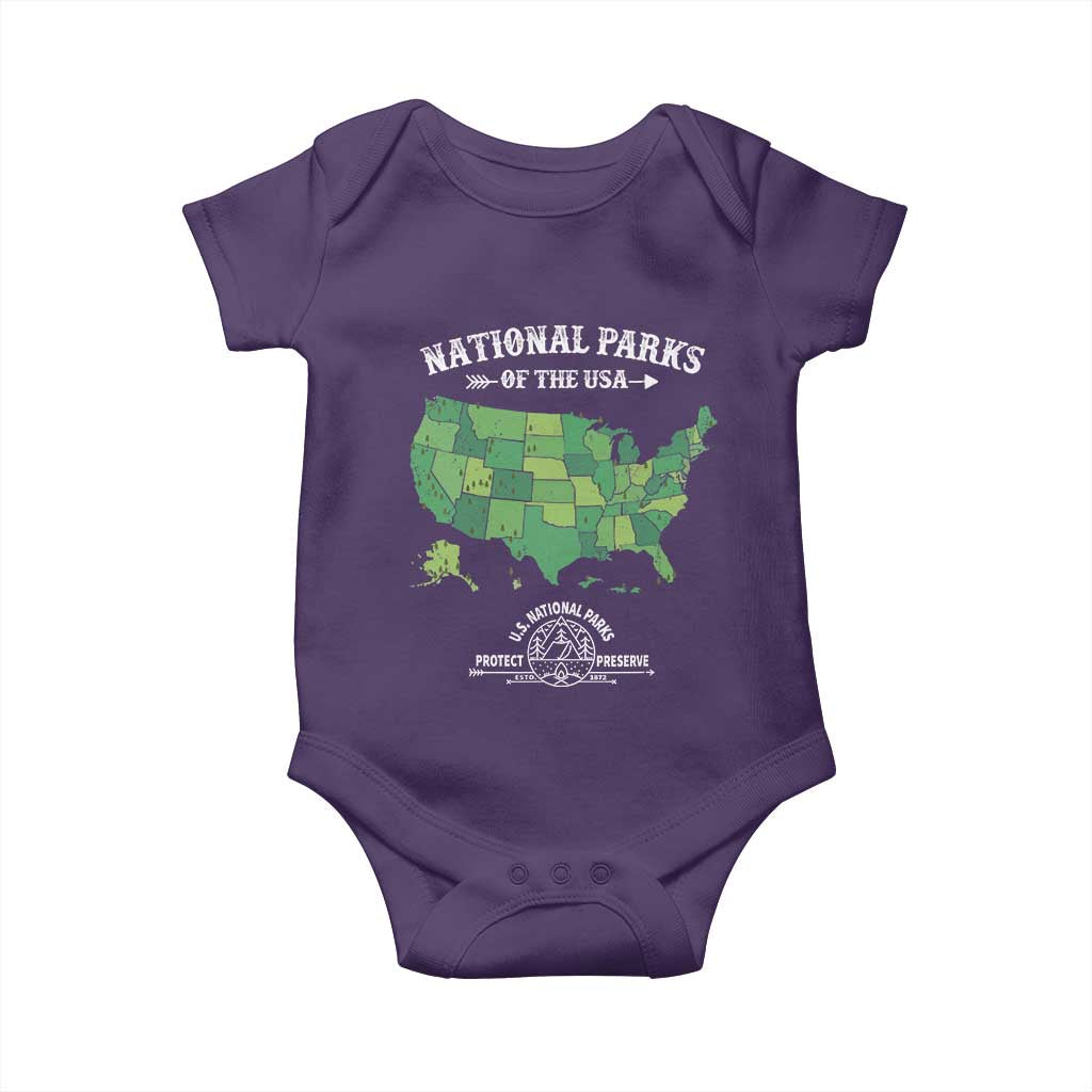 Protect And Preserve National Parks Baby Onesie ESTD 1872 Vintage Forest American Map