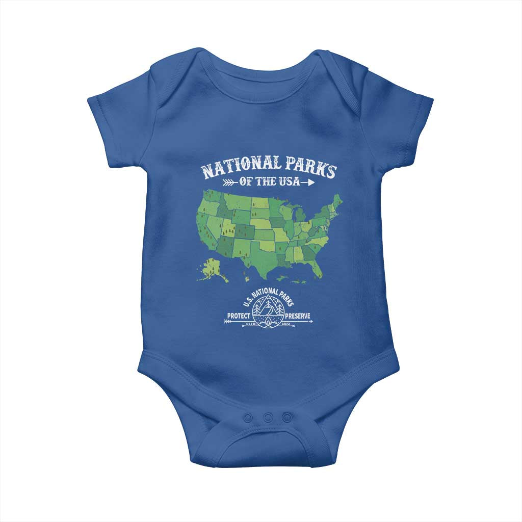 Protect And Preserve National Parks Baby Onesie ESTD 1872 Vintage Forest American Map