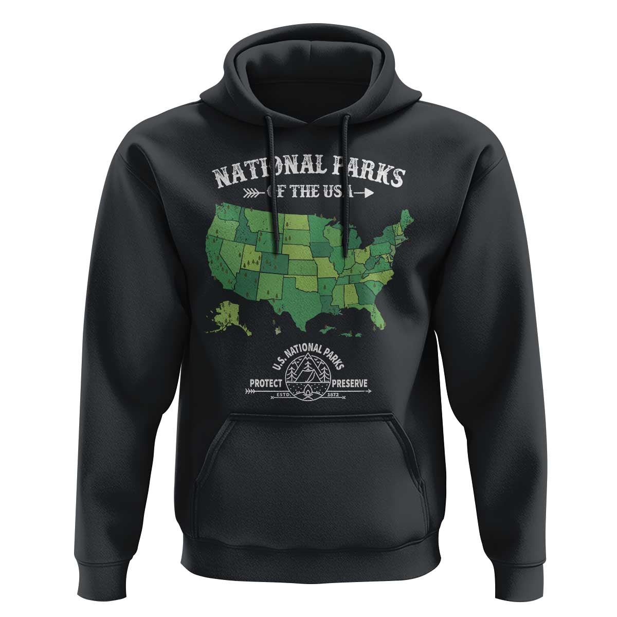 Protect And Preserve National Parks Hoodie ESTD 1872 Vintage Forest American Map