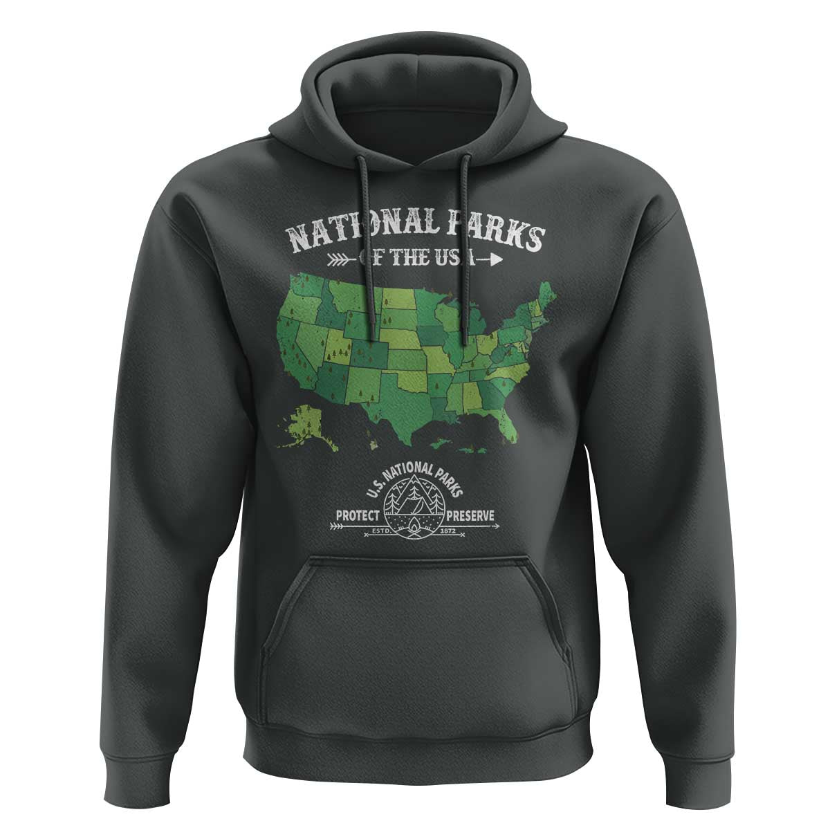 Protect And Preserve National Parks Hoodie ESTD 1872 Vintage Forest American Map