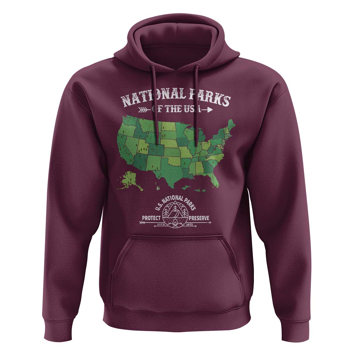 Protect And Preserve National Parks Hoodie ESTD 1872 Vintage Forest American Map