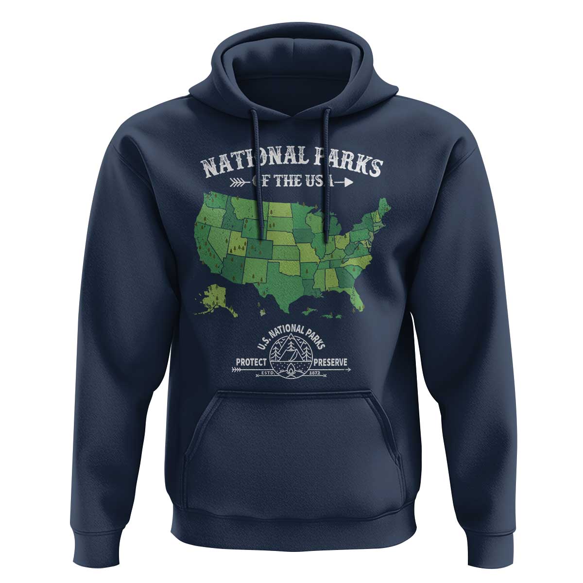 Protect And Preserve National Parks Hoodie ESTD 1872 Vintage Forest American Map