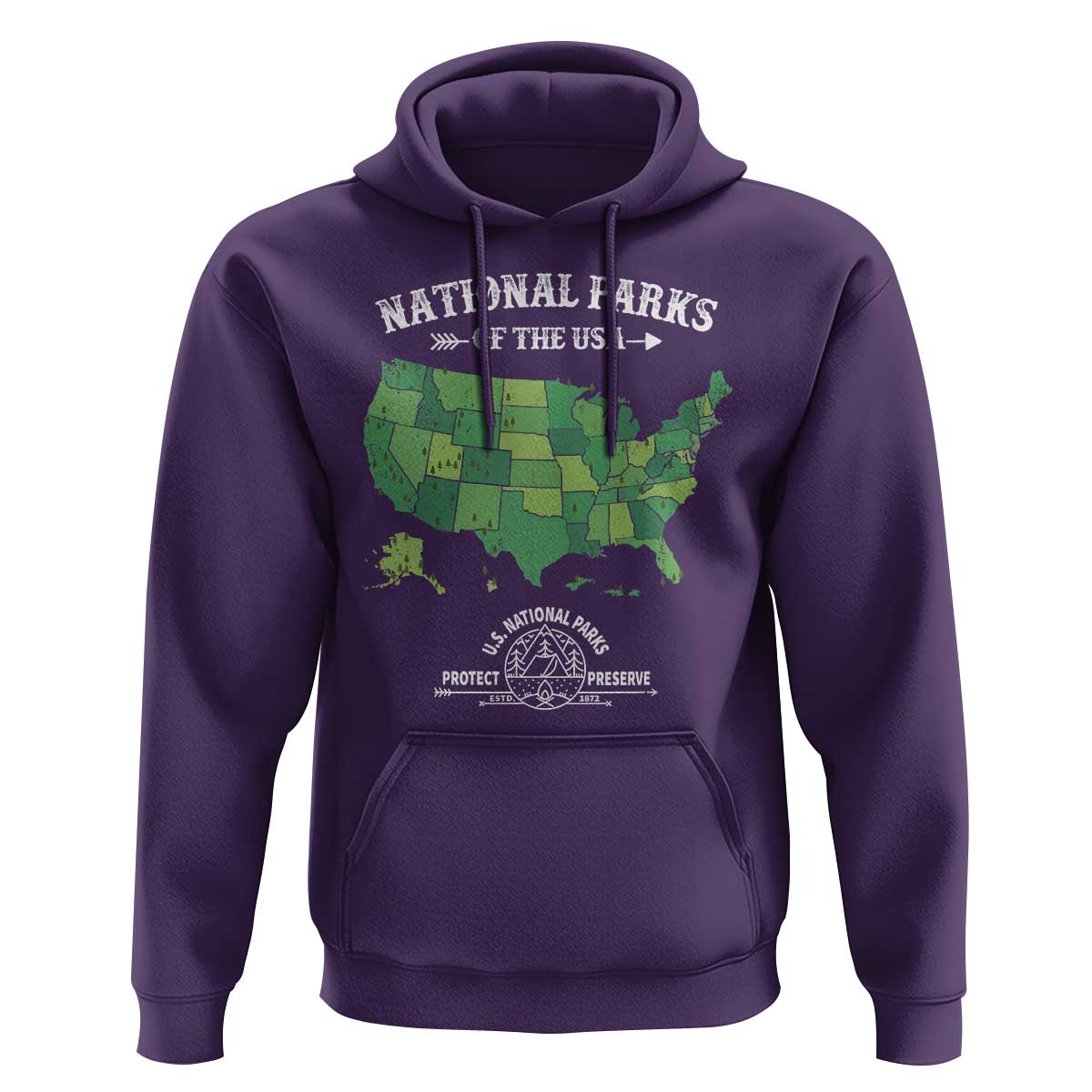 Protect And Preserve National Parks Hoodie ESTD 1872 Vintage Forest American Map