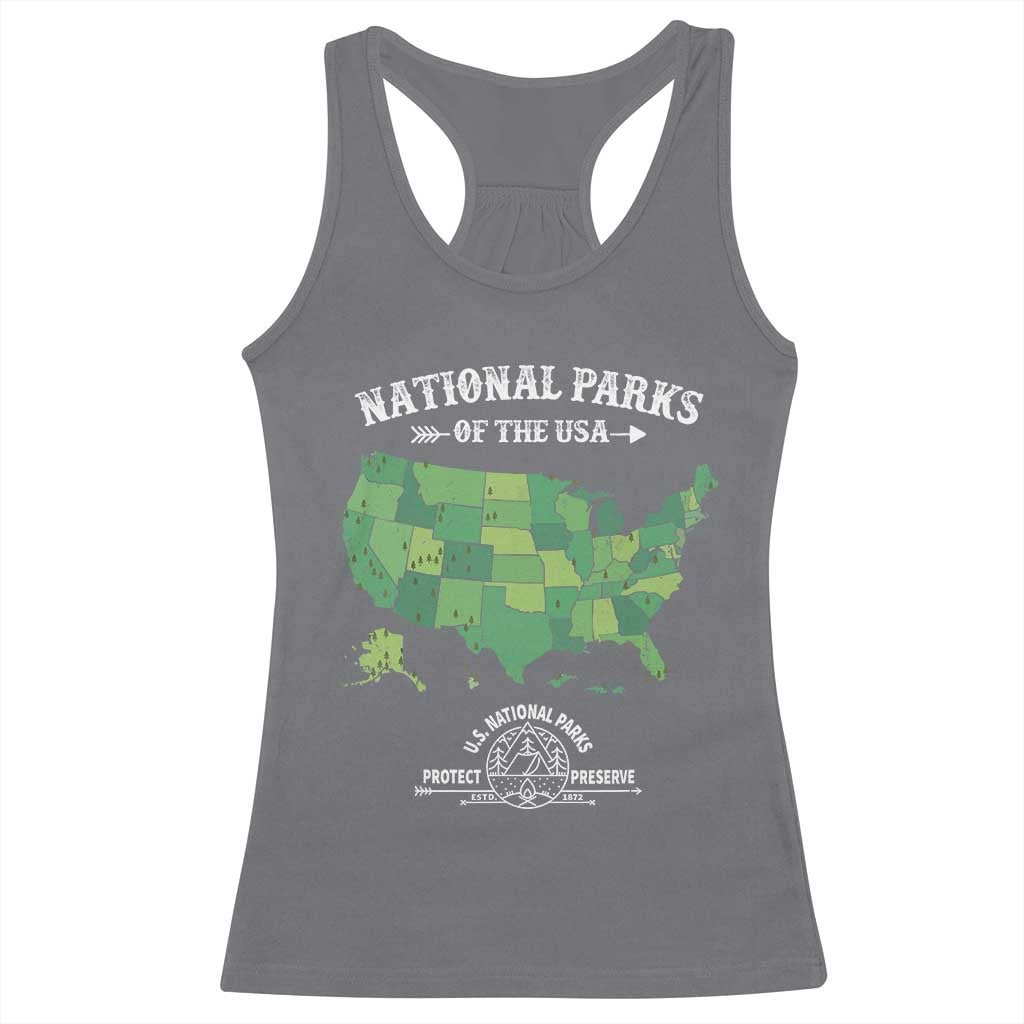 Protect And Preserve National Parks Racerback Tank Top ESTD 1872 Vintage Forest American Map