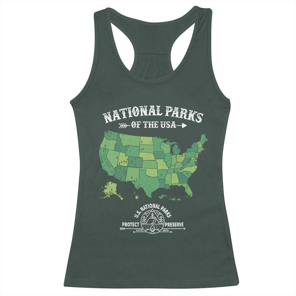 Protect And Preserve National Parks Racerback Tank Top ESTD 1872 Vintage Forest American Map