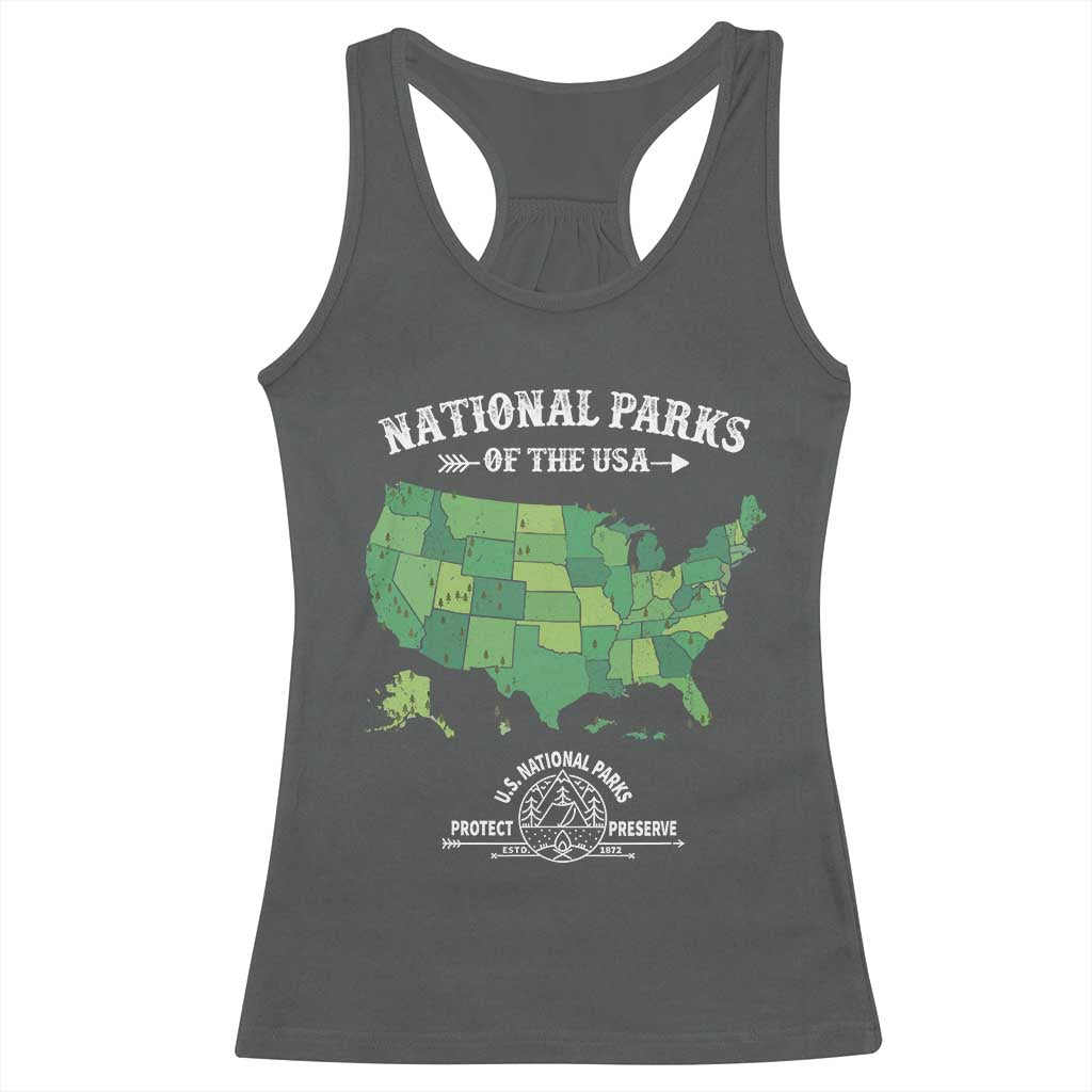 Protect And Preserve National Parks Racerback Tank Top ESTD 1872 Vintage Forest American Map