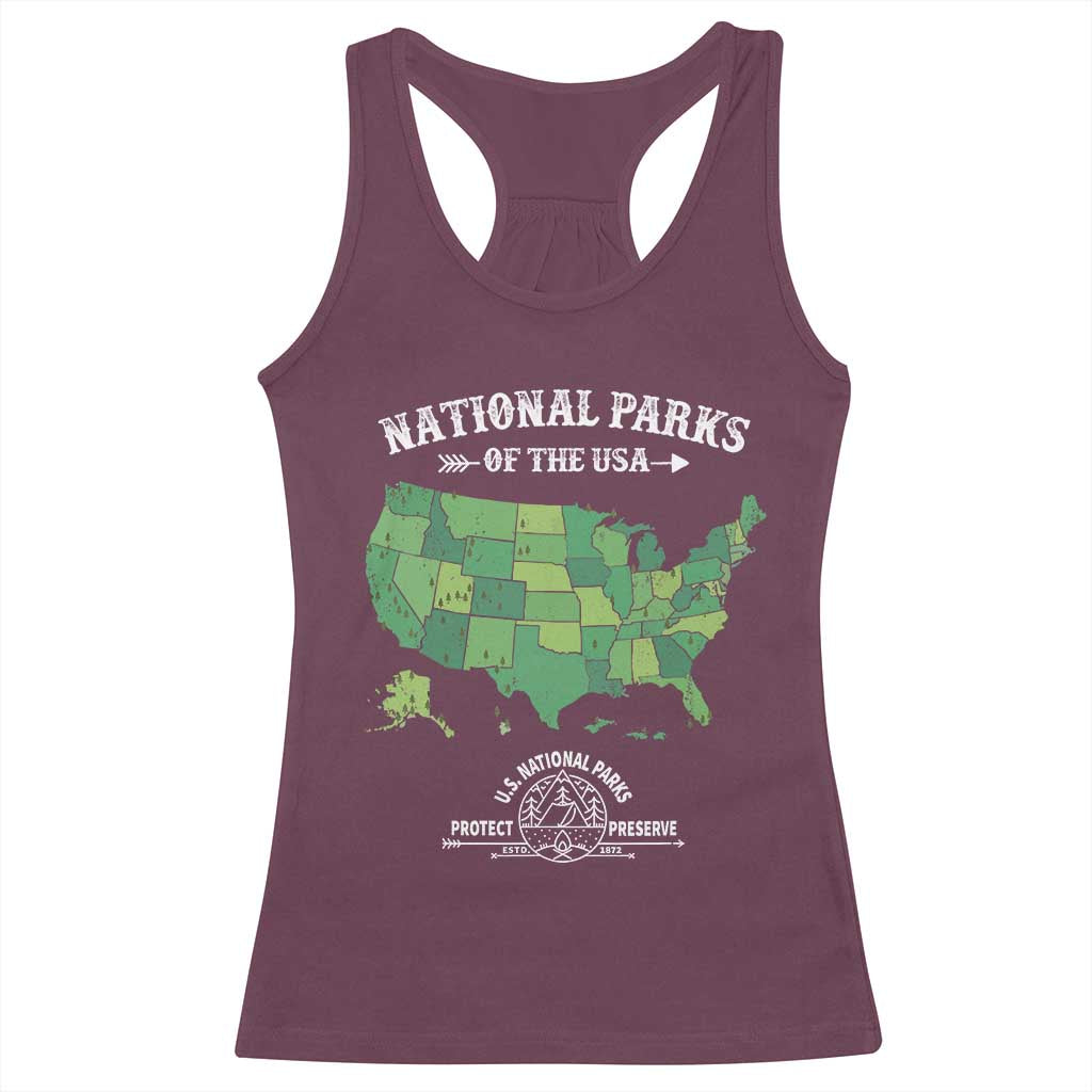 Protect And Preserve National Parks Racerback Tank Top ESTD 1872 Vintage Forest American Map