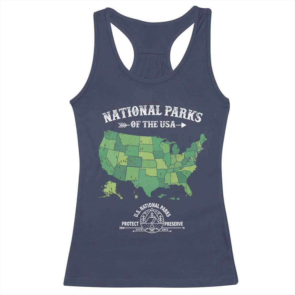 Protect And Preserve National Parks Racerback Tank Top ESTD 1872 Vintage Forest American Map