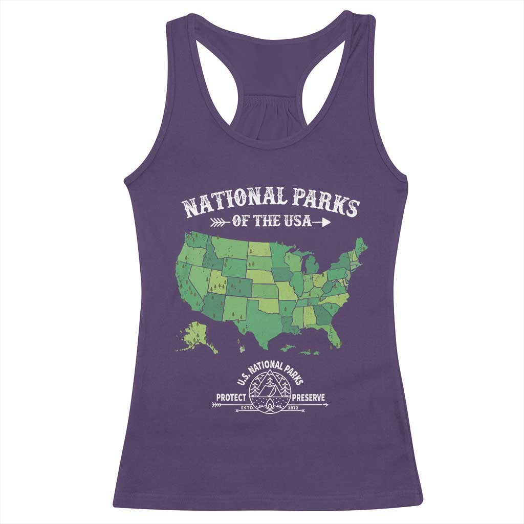 Protect And Preserve National Parks Racerback Tank Top ESTD 1872 Vintage Forest American Map