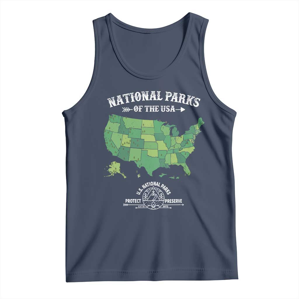 Protect And Preserve National Parks Tank Top ESTD 1872 Vintage Forest American Map