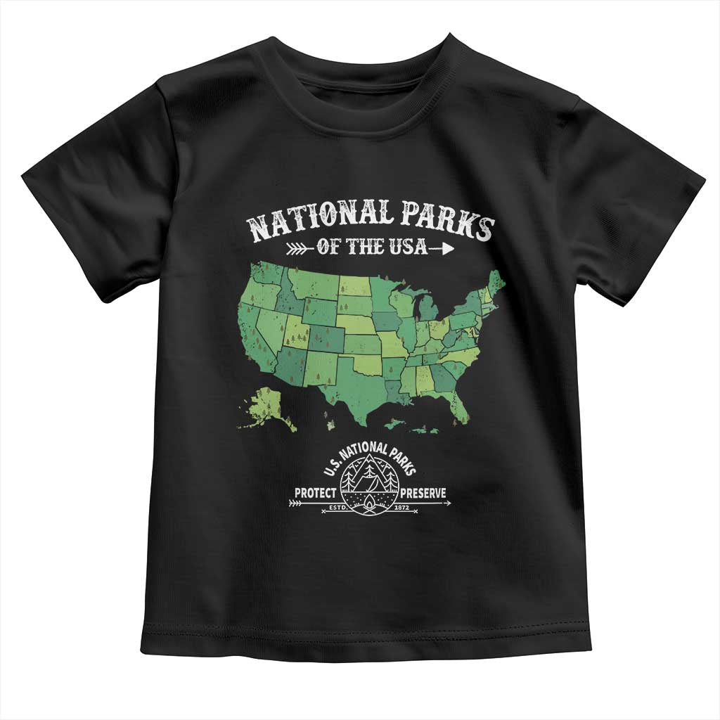 Protect And Preserve National Parks Toddler T Shirt ESTD 1872 Vintage Forest American Map