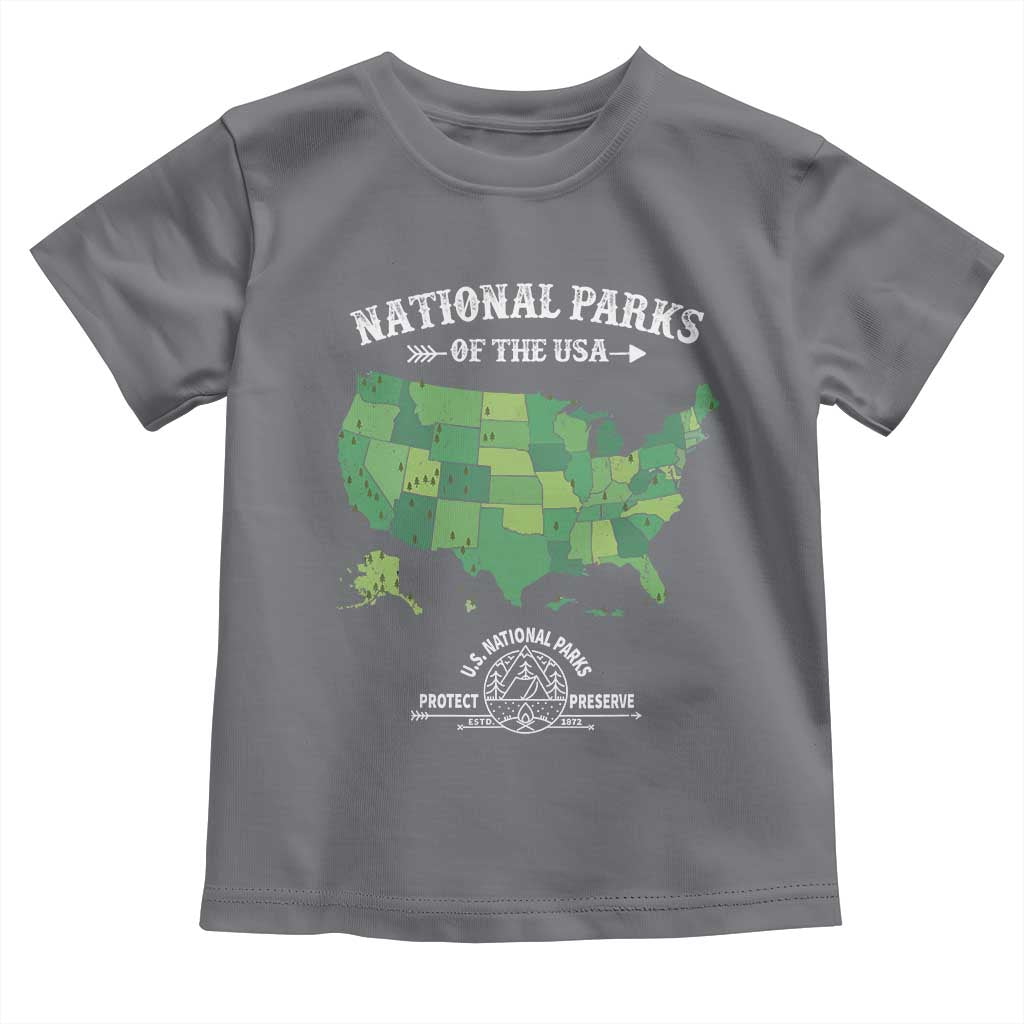 Protect And Preserve National Parks Toddler T Shirt ESTD 1872 Vintage Forest American Map