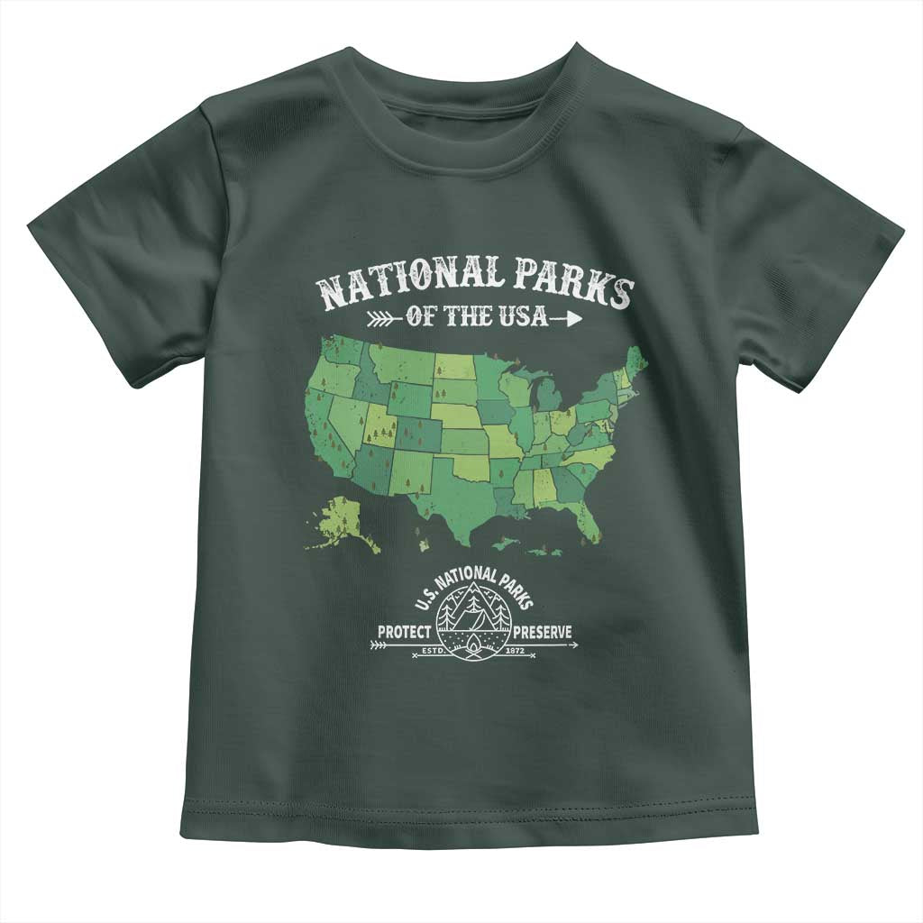 Protect And Preserve National Parks Toddler T Shirt ESTD 1872 Vintage Forest American Map