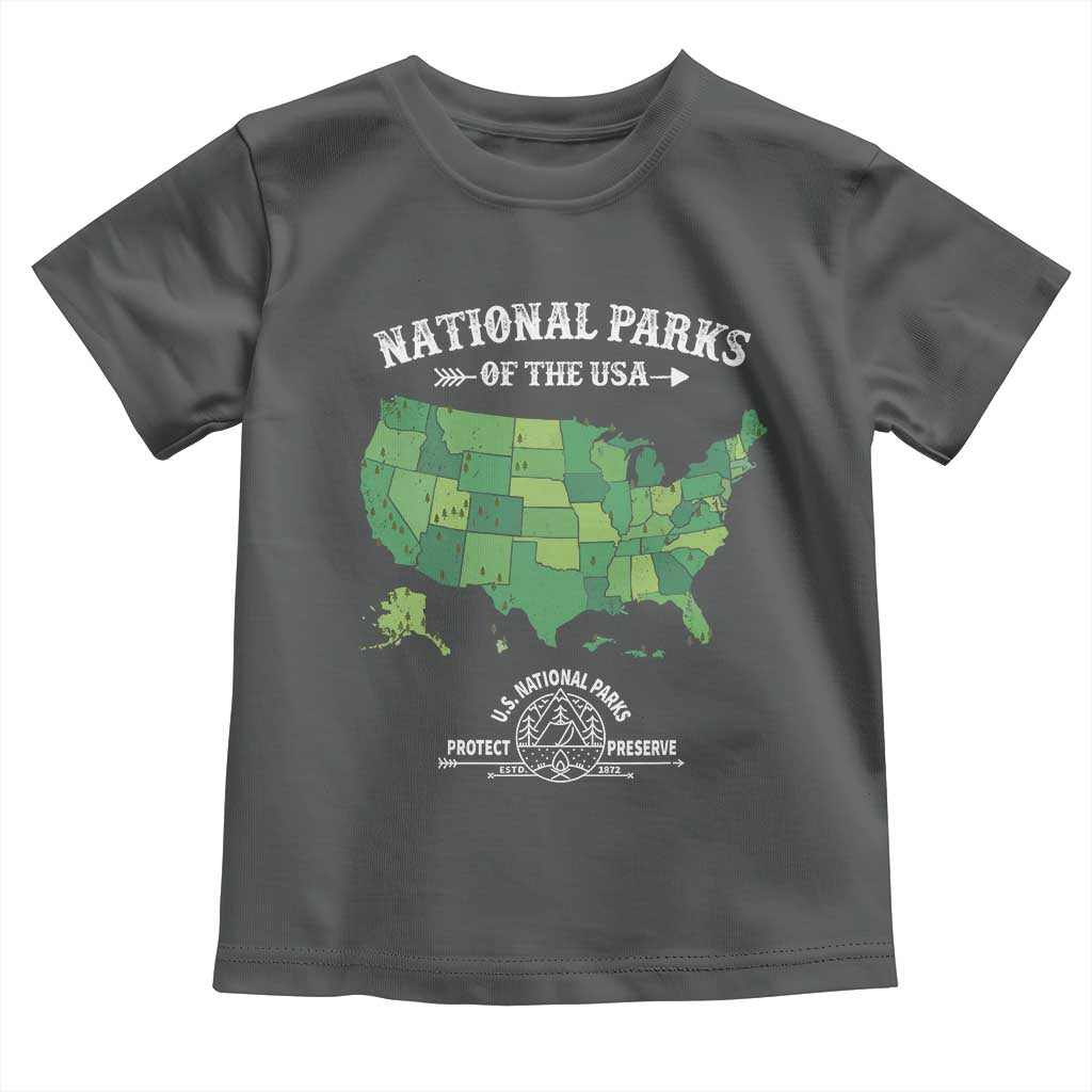Protect And Preserve National Parks Toddler T Shirt ESTD 1872 Vintage Forest American Map
