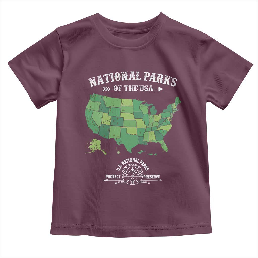 Protect And Preserve National Parks Toddler T Shirt ESTD 1872 Vintage Forest American Map