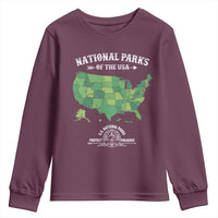 Protect And Preserve National Parks Youth Sweatshirt ESTD 1872 Vintage Forest American Map