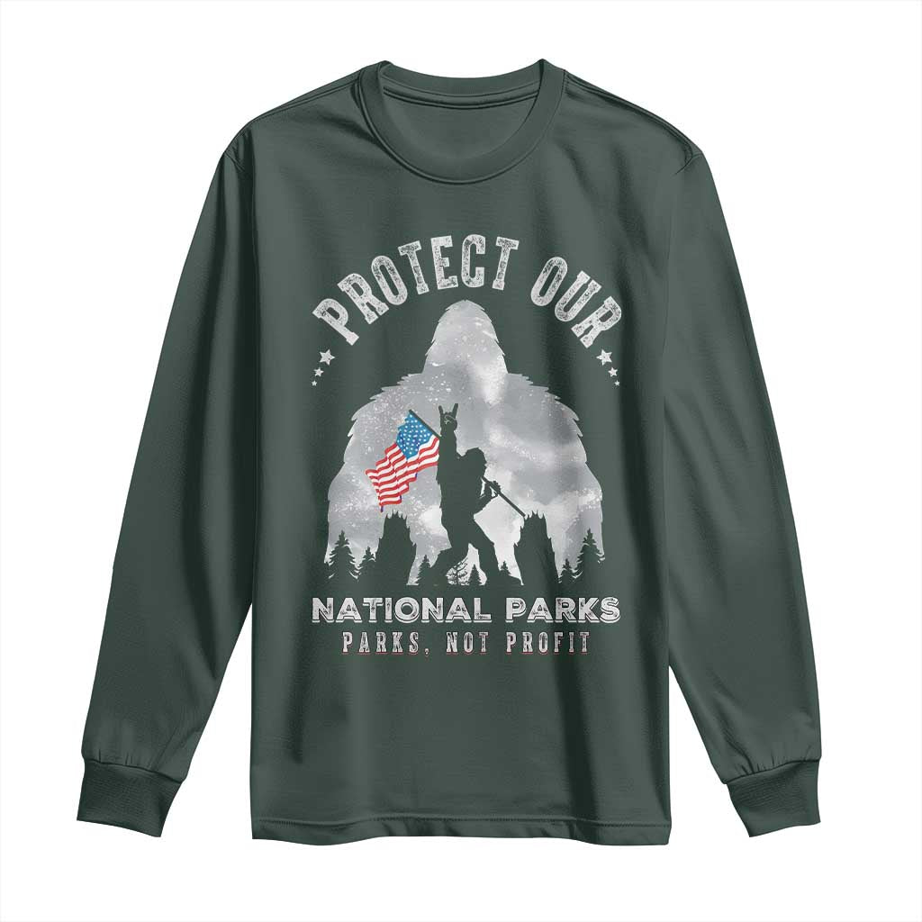 Funny Protect Our National Parks Bigfoot Long Sleeve Shirt Parks Not Profit American Flag