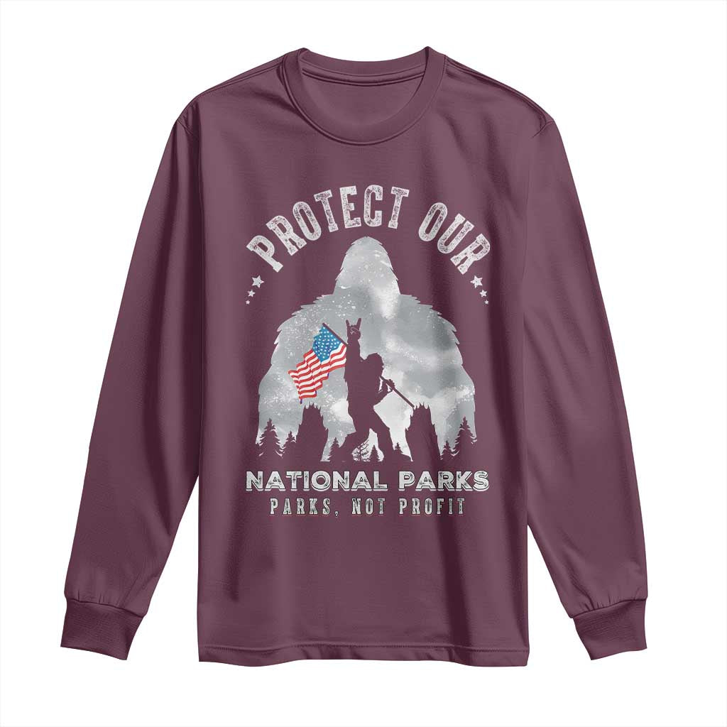 Funny Protect Our National Parks Bigfoot Long Sleeve Shirt Parks Not Profit American Flag
