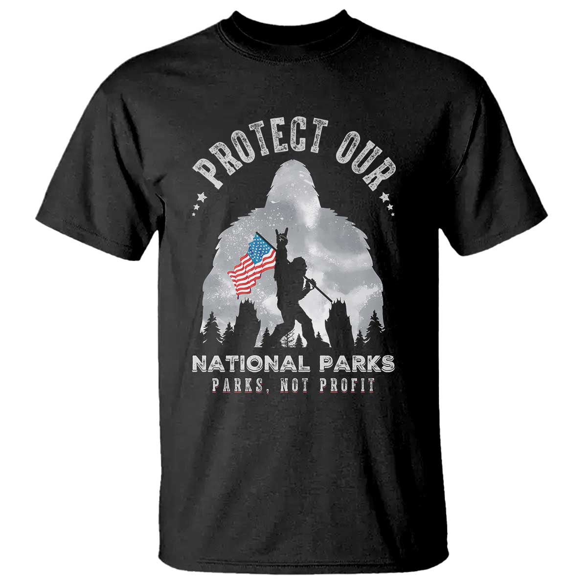 Funny Protect Our National Parks Bigfoot T Shirt Parks Not Profit American Flag