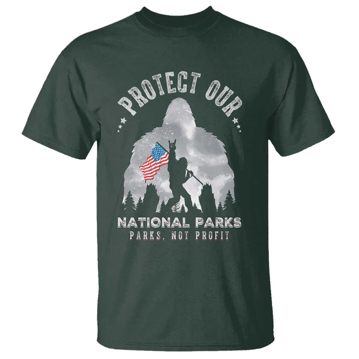 Funny Protect Our National Parks Bigfoot T Shirt Parks Not Profit American Flag