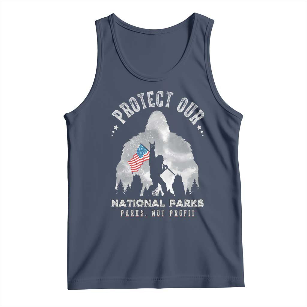 Funny Protect Our National Parks Bigfoot Tank Top Parks Not Profit American Flag