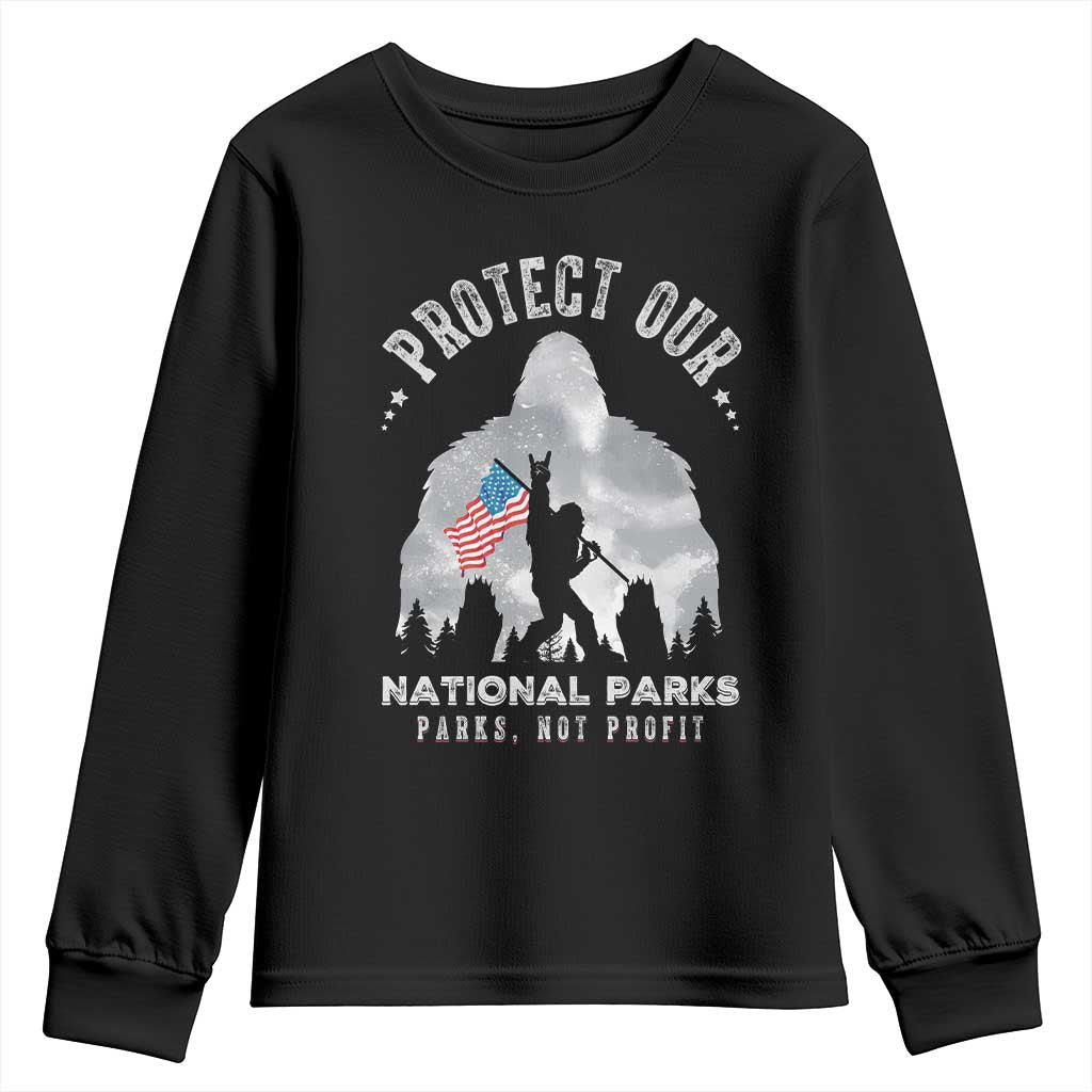 Funny Protect Our National Parks Bigfoot Youth Sweatshirt Parks Not Profit American Flag