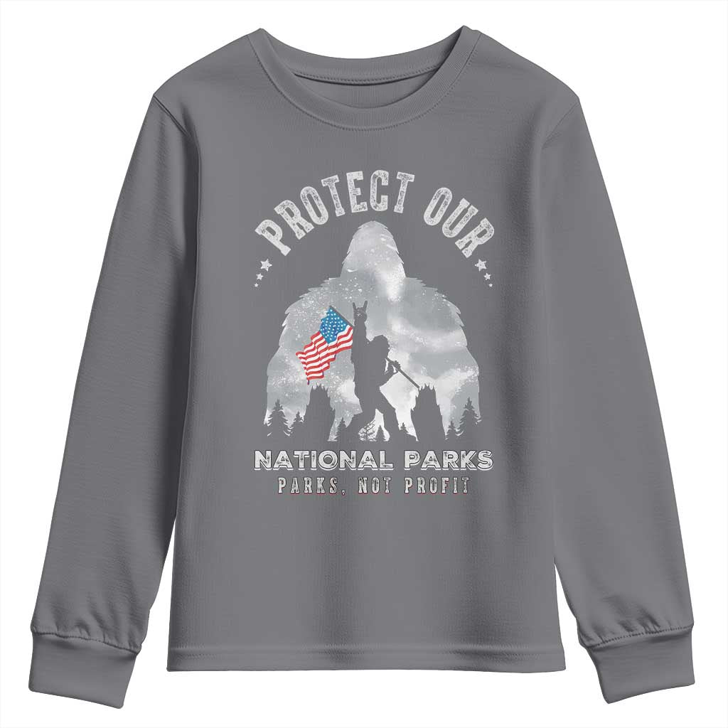 Funny Protect Our National Parks Bigfoot Youth Sweatshirt Parks Not Profit American Flag