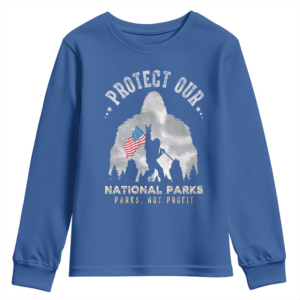 Funny Protect Our National Parks Bigfoot Youth Sweatshirt Parks Not Profit American Flag