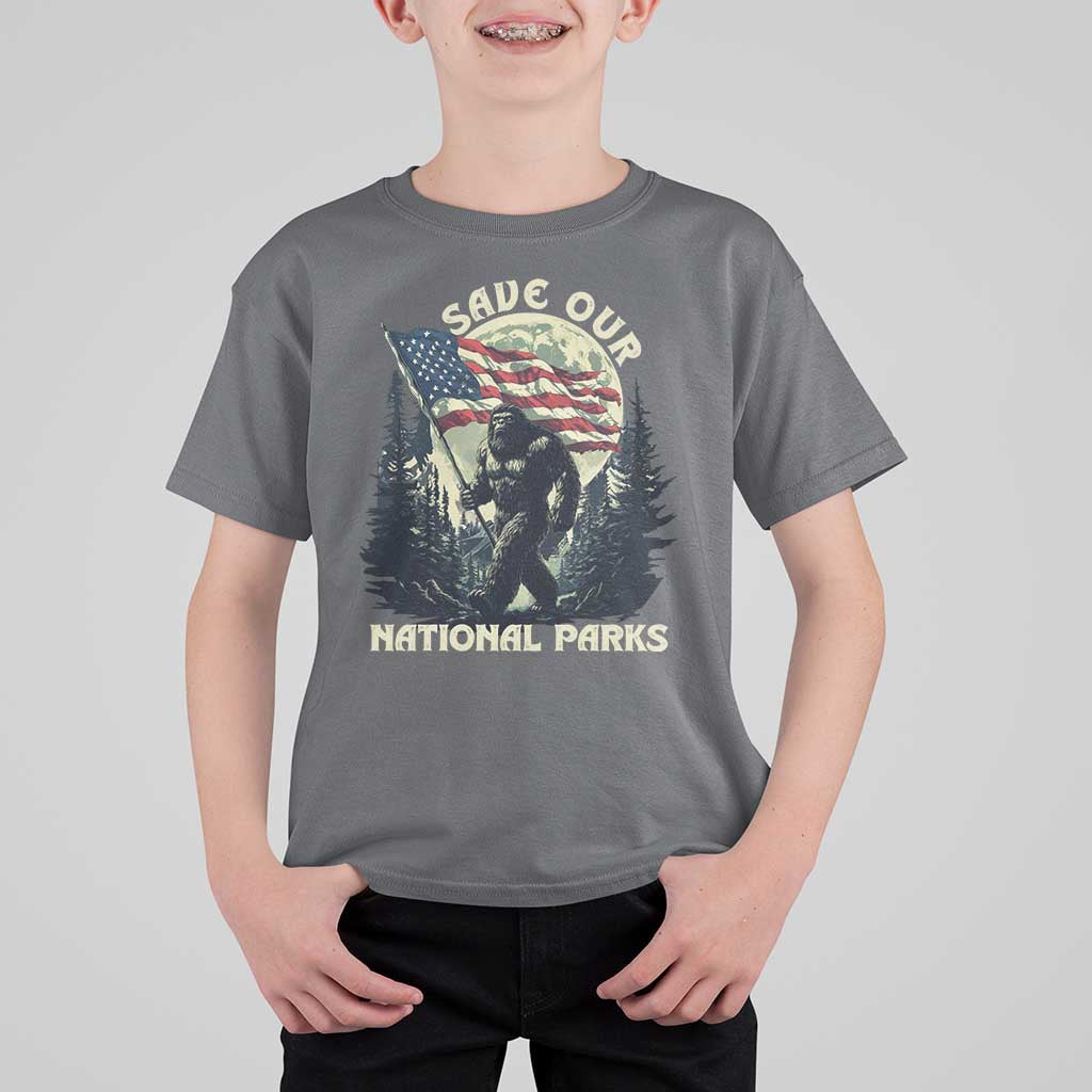 Save Our National Parks Bigfoot T Shirt For Kid Vintage American Flag