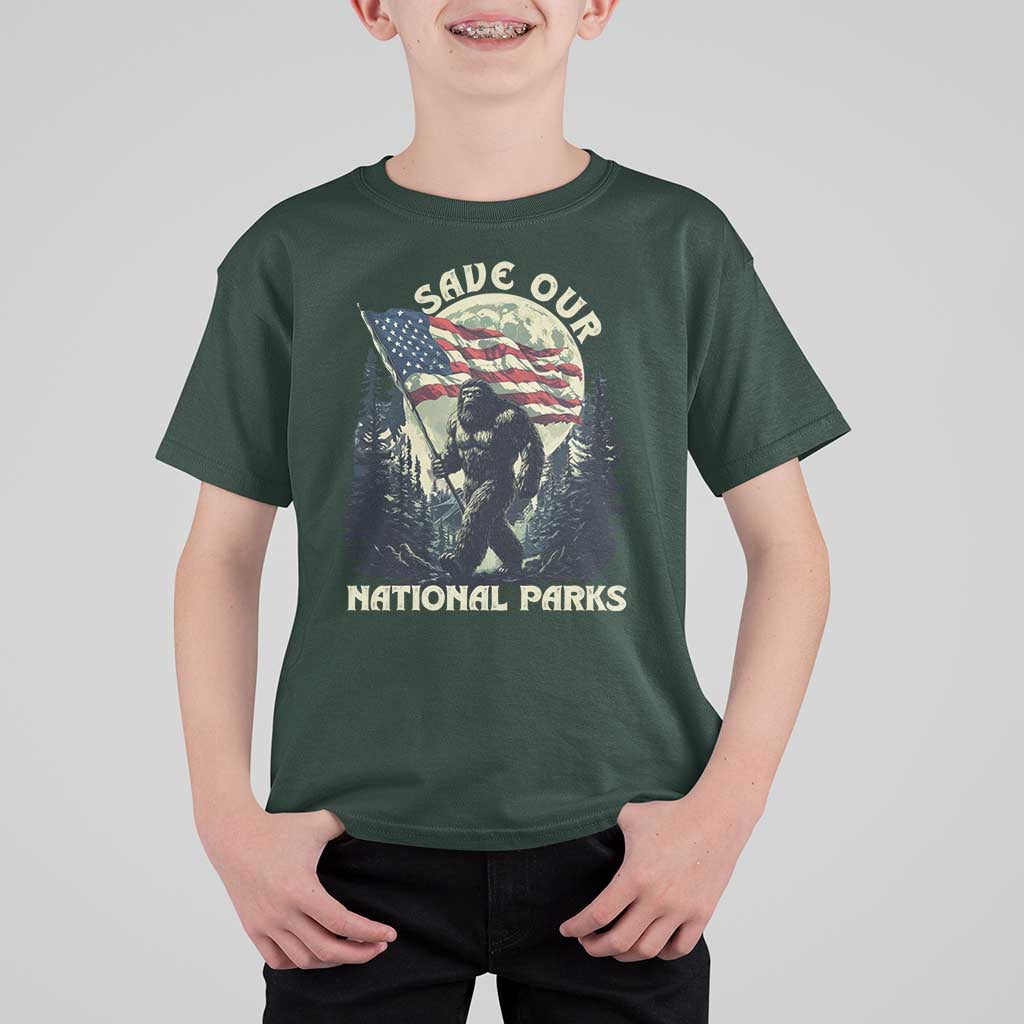 Save Our National Parks Bigfoot T Shirt For Kid Vintage American Flag