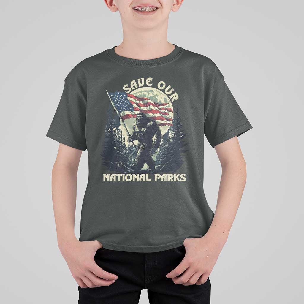 Save Our National Parks Bigfoot T Shirt For Kid Vintage American Flag