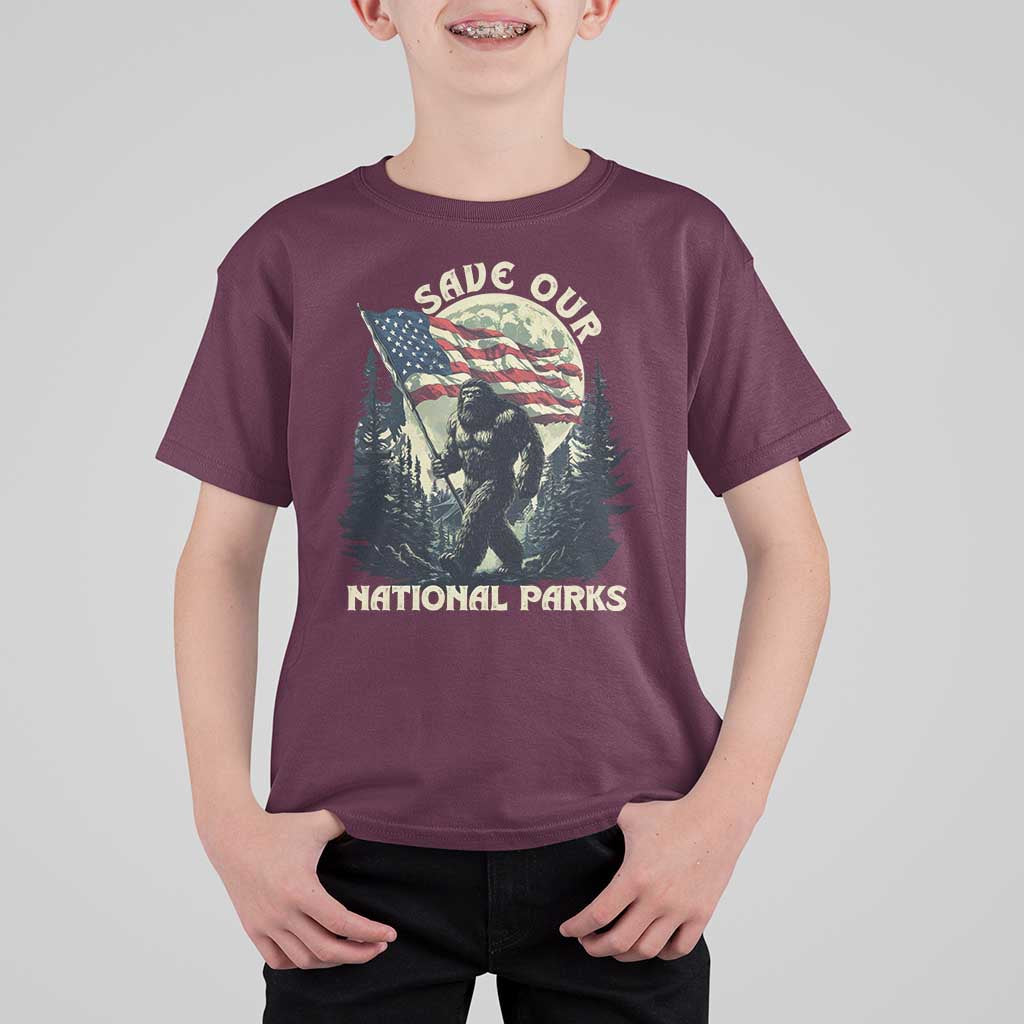 Save Our National Parks Bigfoot T Shirt For Kid Vintage American Flag