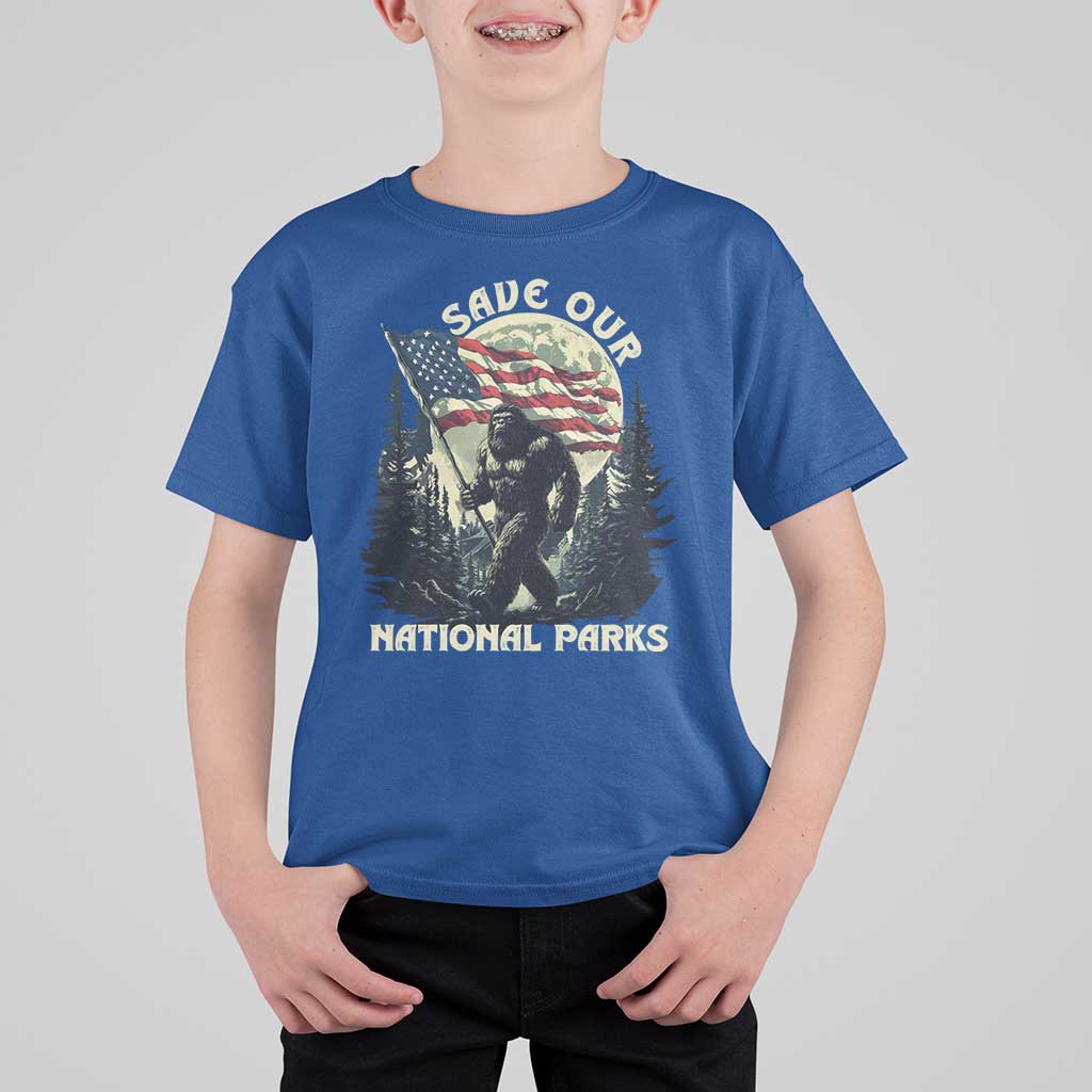 Save Our National Parks Bigfoot T Shirt For Kid Vintage American Flag