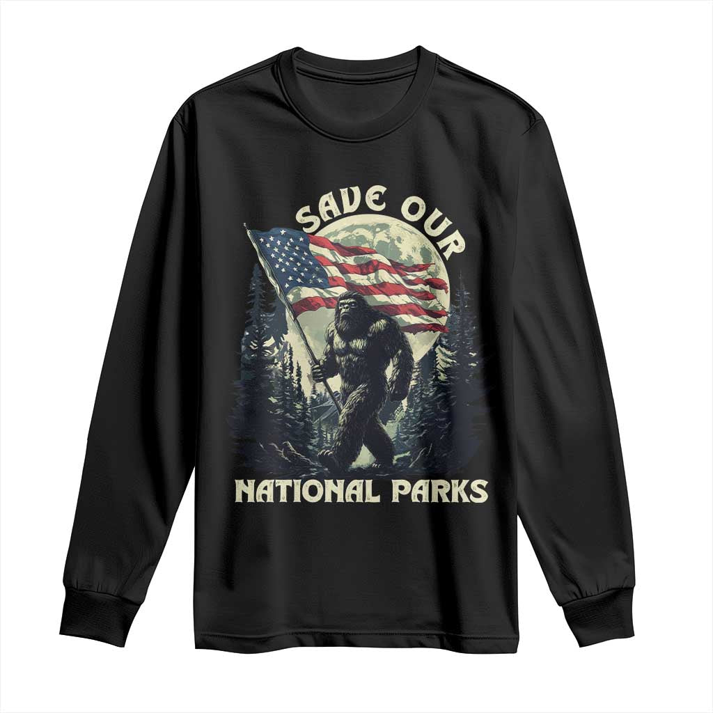 Save Our National Parks Bigfoot Long Sleeve Shirt Vintage American Flag