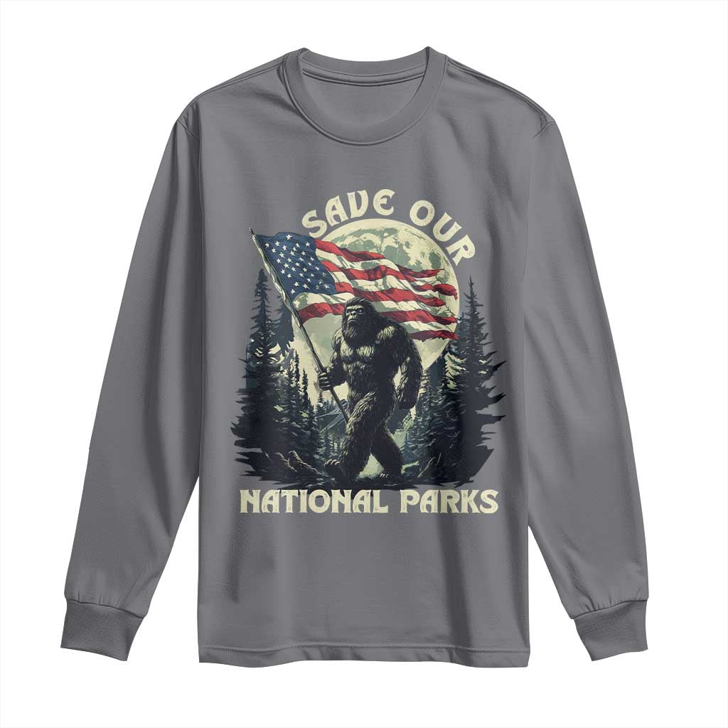 Save Our National Parks Bigfoot Long Sleeve Shirt Vintage American Flag