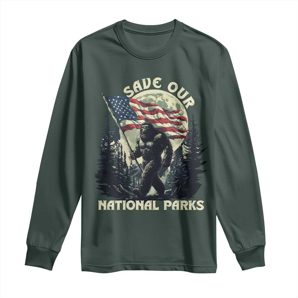 Save Our National Parks Bigfoot Long Sleeve Shirt Vintage American Flag
