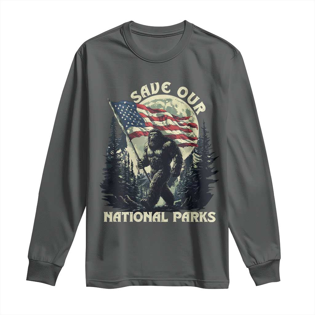 Save Our National Parks Bigfoot Long Sleeve Shirt Vintage American Flag
