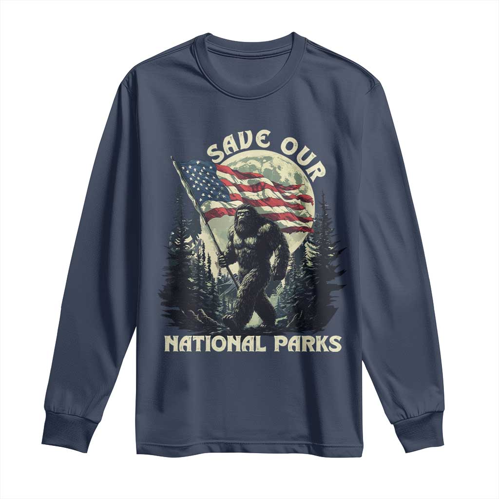 Save Our National Parks Bigfoot Long Sleeve Shirt Vintage American Flag