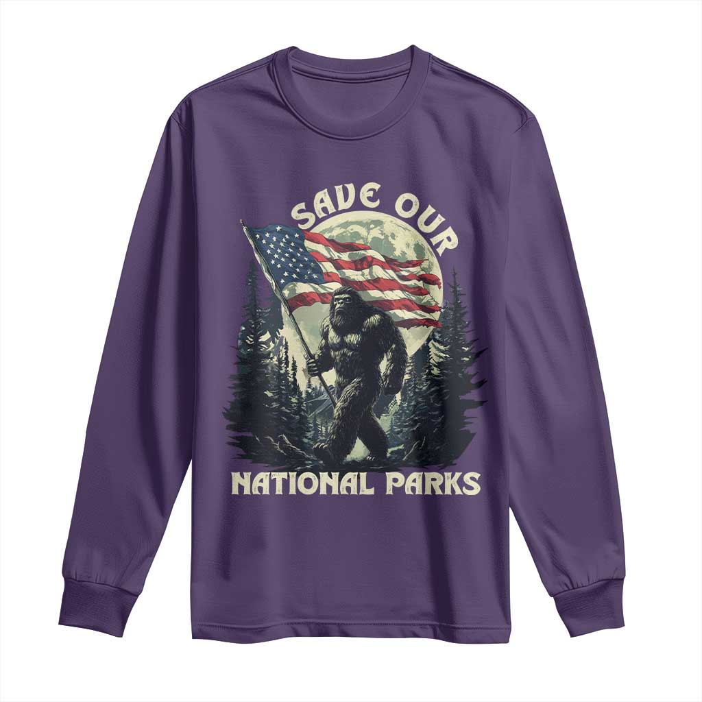 Save Our National Parks Bigfoot Long Sleeve Shirt Vintage American Flag