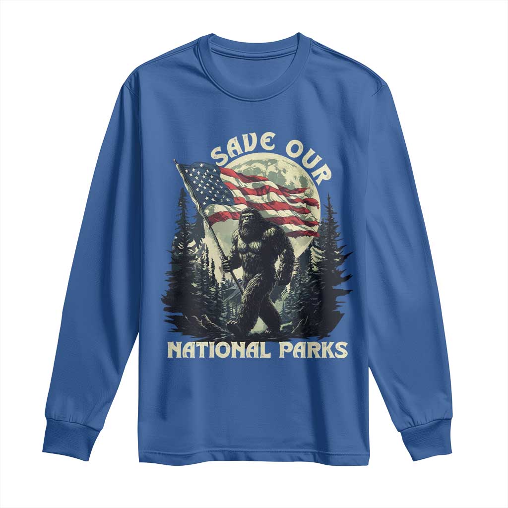 Save Our National Parks Bigfoot Long Sleeve Shirt Vintage American Flag