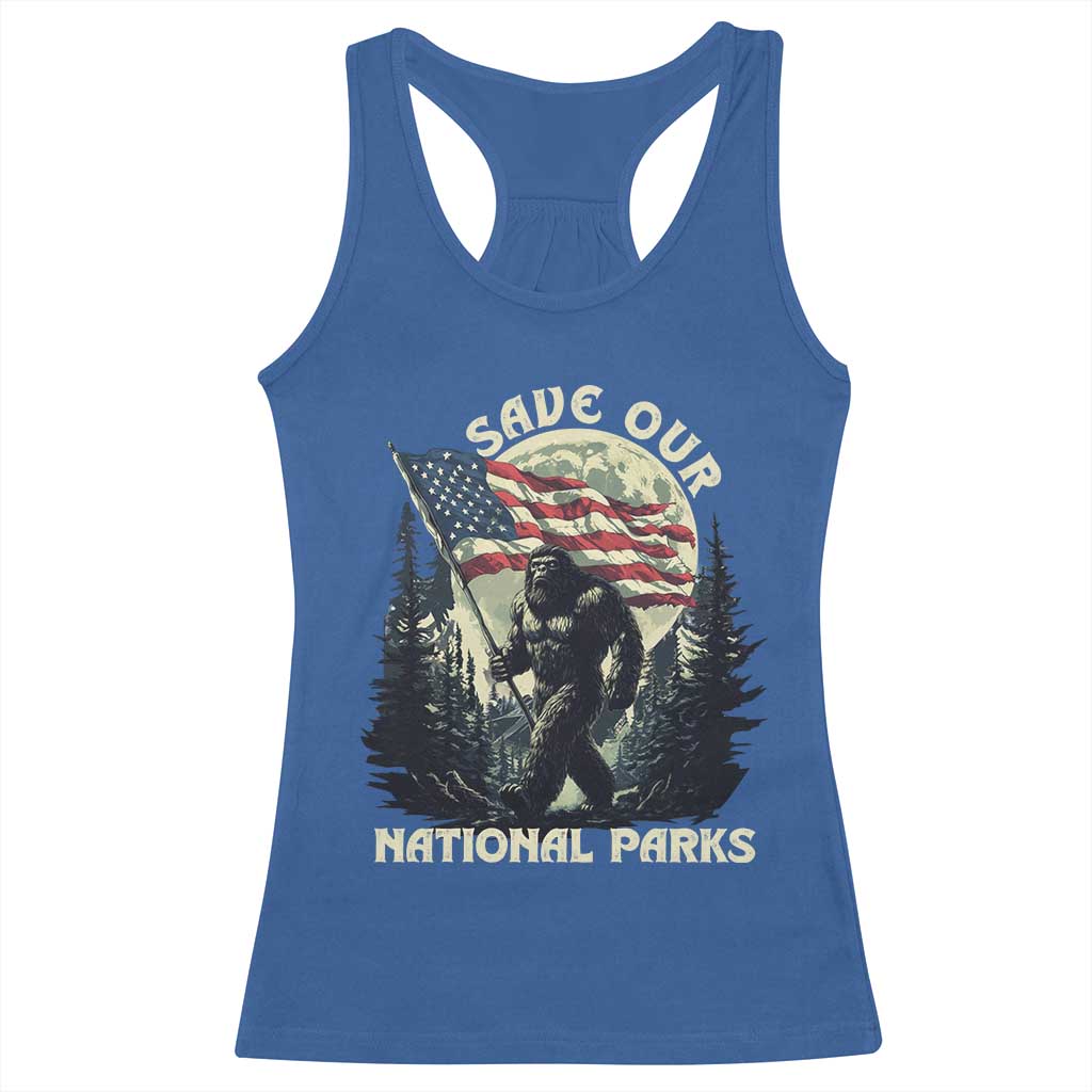 Save Our National Parks Bigfoot Racerback Tank Top Vintage American Flag