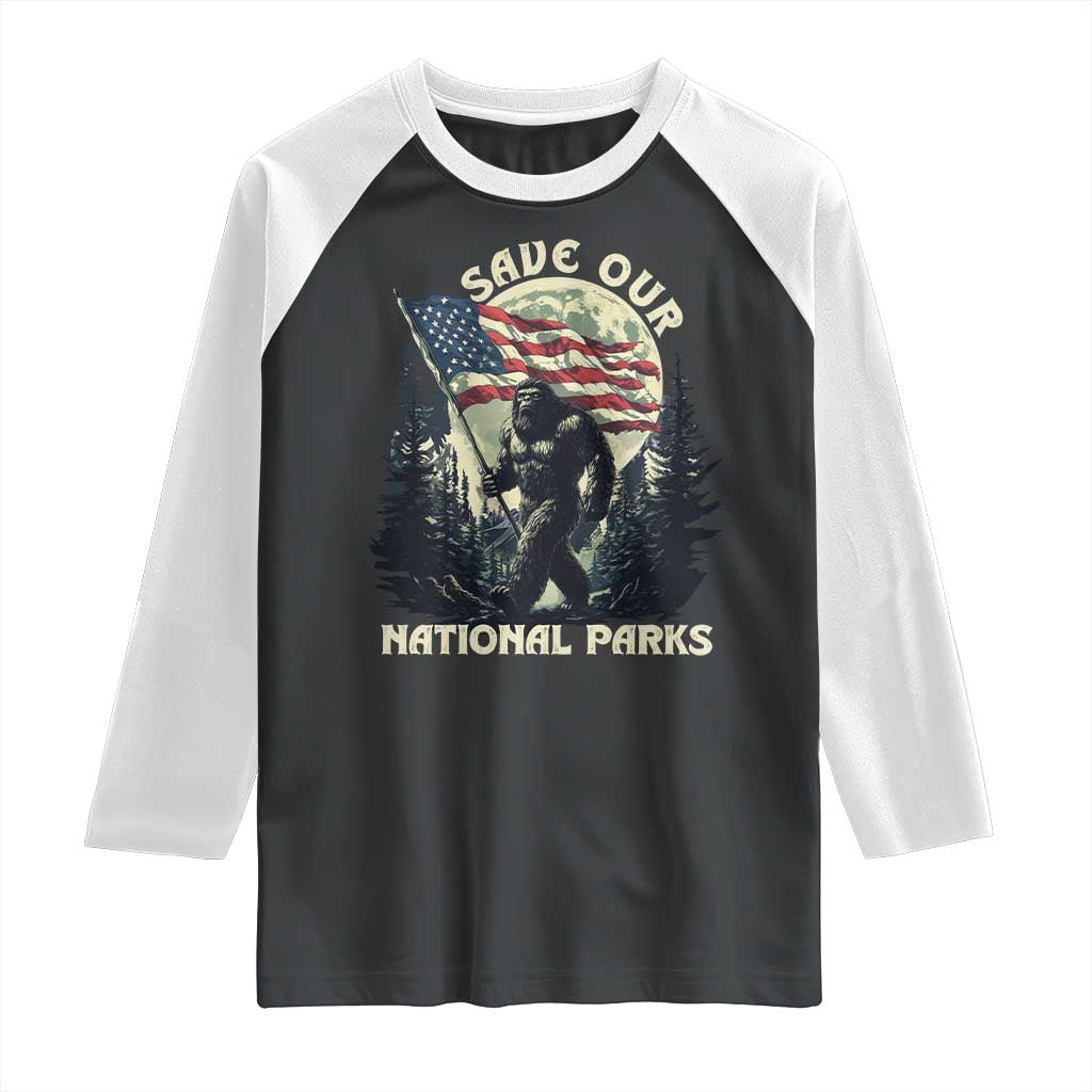 Save Our National Parks Bigfoot Raglan Shirt Vintage American Flag