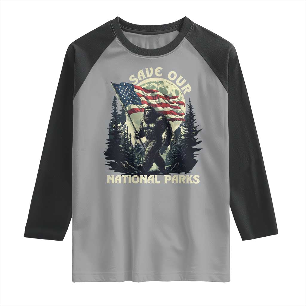 Save Our National Parks Bigfoot Raglan Shirt Vintage American Flag